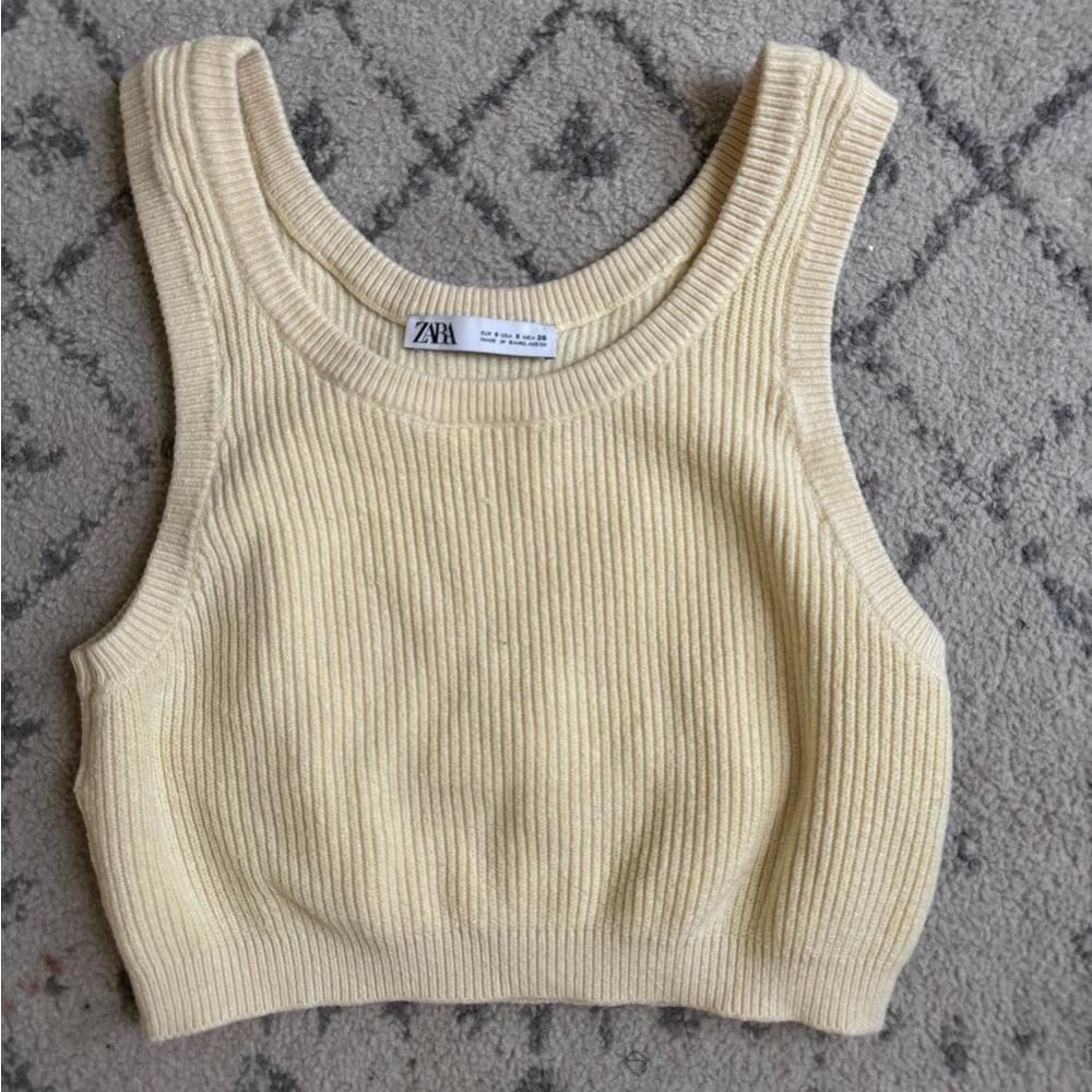 Butter yellow knit crop tank top